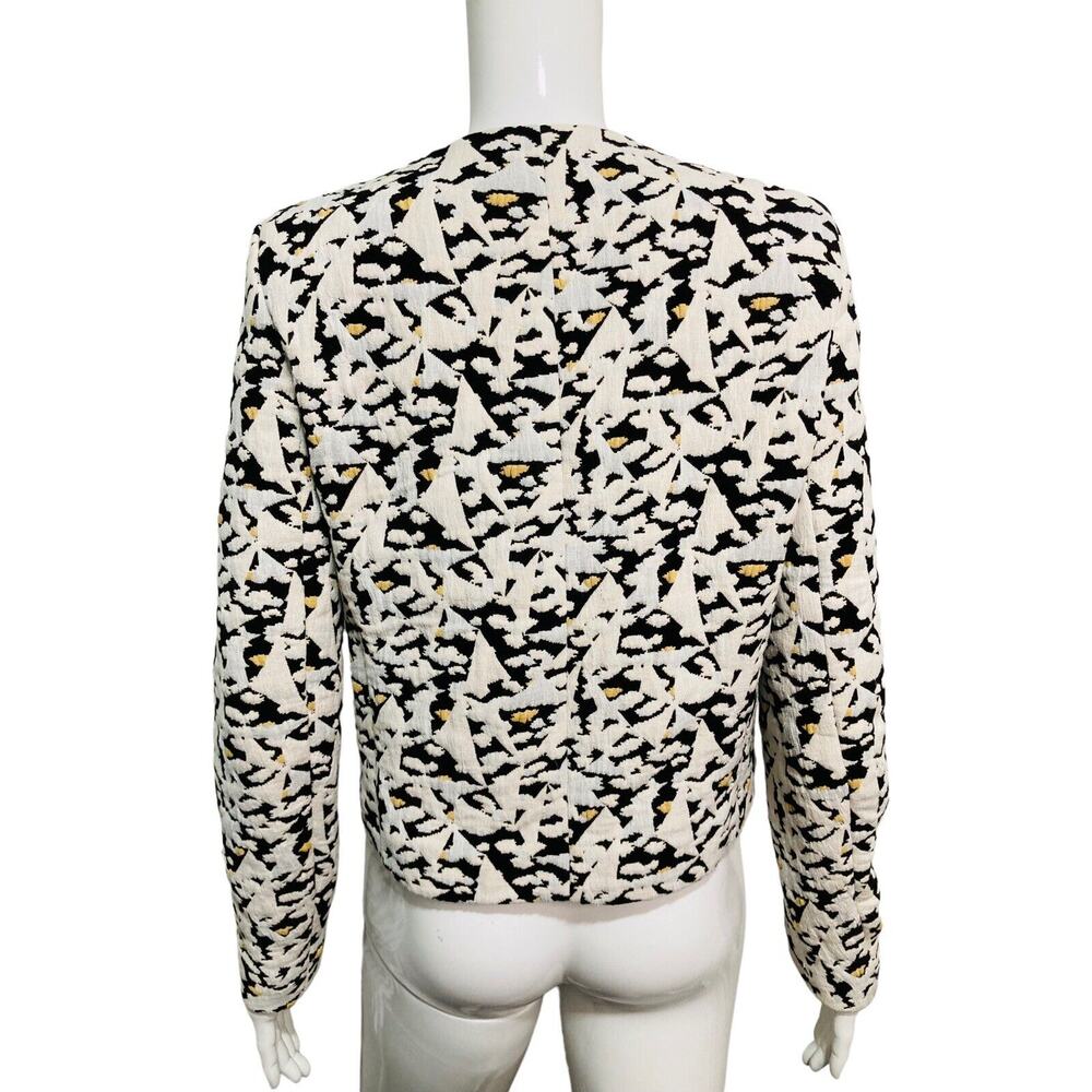 SANDRO White Black Leather Printed Multicolor Pocket Short Zip Jacket Size EU 38 - Picture 2 of 5